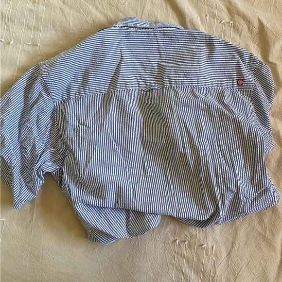 Blue and White Oversized Pinstripe Button Down Shirt - Picture 3 of 5